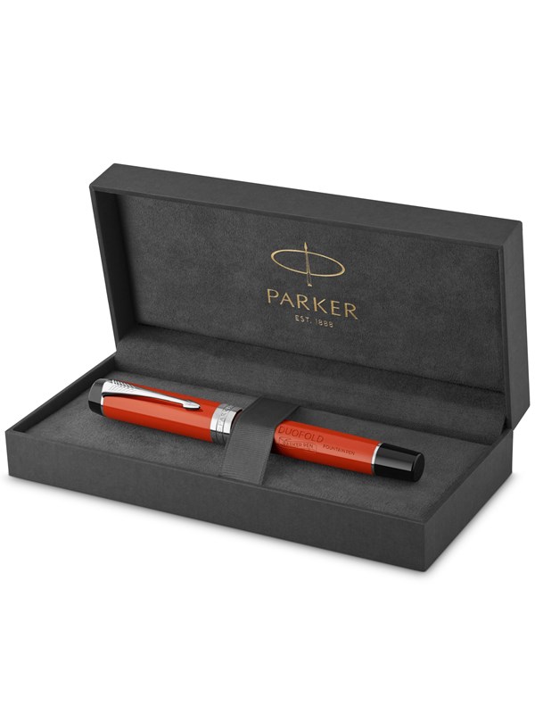 Parker Duofold Centennial Fountain Pen | Classic Big Rood Vintage | Fine Solid Goud Nib | Zwart Inkt and Convertor | Premium Gift Box