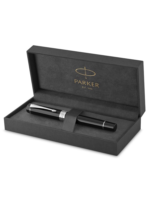 Parker Duofold Centennial Fountain Pen | Klassiek zwart with Palladium Trim | Gemiddeld Solid Goud Nib | Zwart Inkt and Convertor | Premium Gift Box