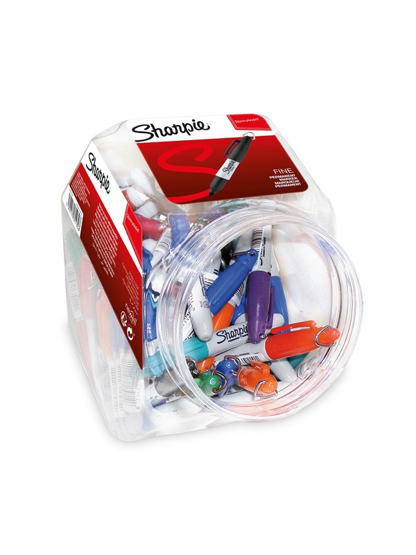 Sharpie Mini - 72 markers in Cannister 15 Zwart 11 Rood 11 Blauw 7 Aqua 7 Bes 7 Paars 7 Groen 7 Oranje