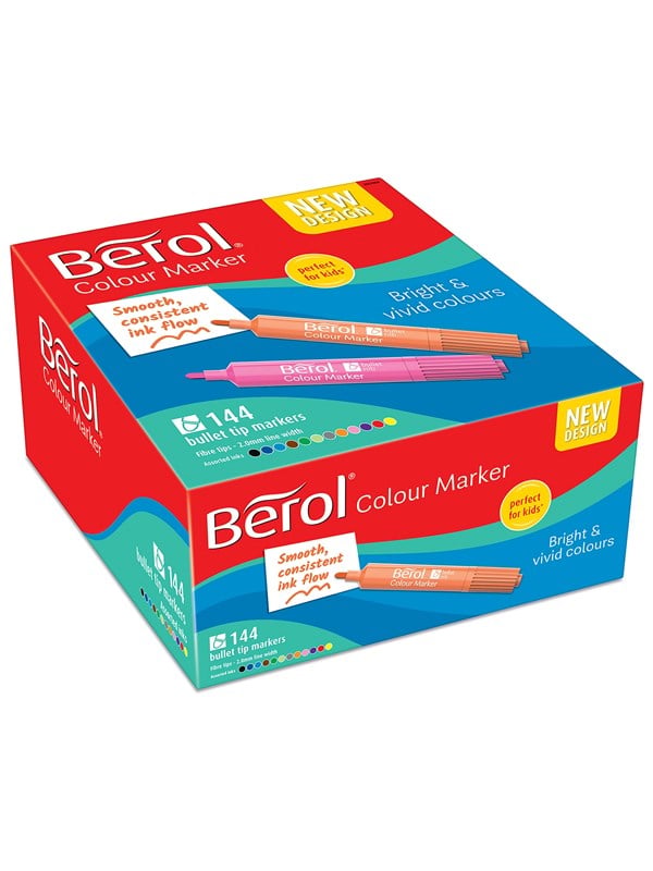 Berol Viltstift Kleurmarkers Punt (2.0mm) Uitwisbaar Assortiment Kleuren 144 Klas Pakket