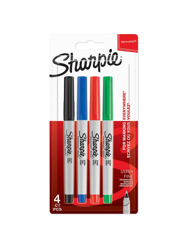 Sharpie permanente markers | ultrafijne punt | Zwarte, Blauwe, Rode en Groene Inkt | 4 stuks