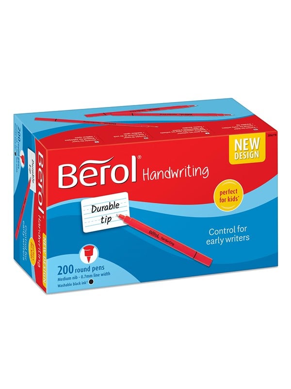 Berol Handwriting Pens Round Shape Washable Zwart Inkt Bright Barrels 200 Count Class Pack