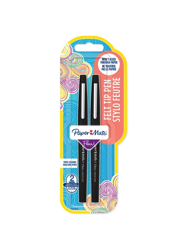 Paper Mate Flair-viltstiften | Medium punt (0,7 mm) | Zwart | 2 stuks