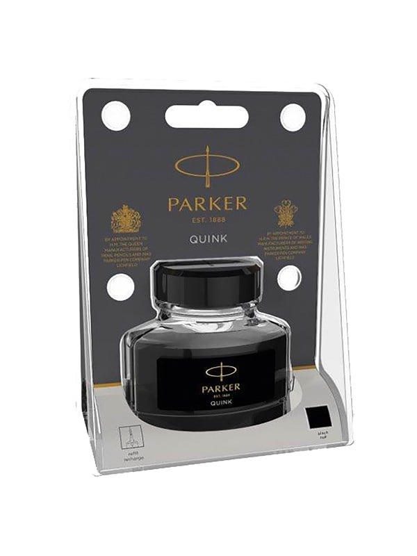 Parker QUINK Fountain Pen Ink Bottle | Black | 57 ml Fountain Pen Refill | Blister Pack