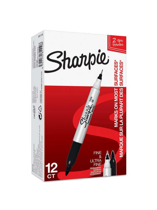 Sharpie Zwarte Twin Tip Permanente Marker - Zwarte permanente marker met 2 schrijfbreedtes