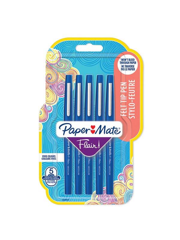 Paper Mate Flair-viltstiften | Medium punt (0,7 mm) | Blauw | 5 stuks