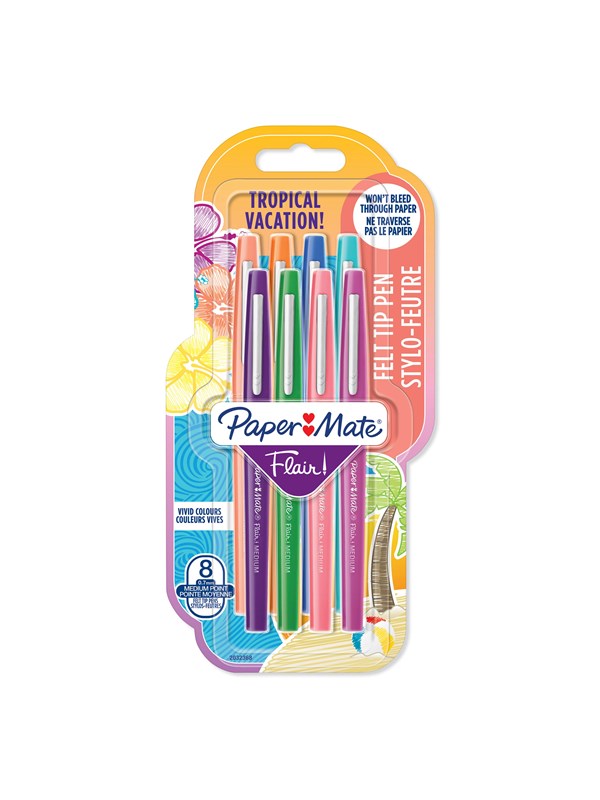 Paper Mate Flair Felt Tip Pens | Medium Point (0.7 mm) | Assorted Tropical Vacation Colours | 8 Count