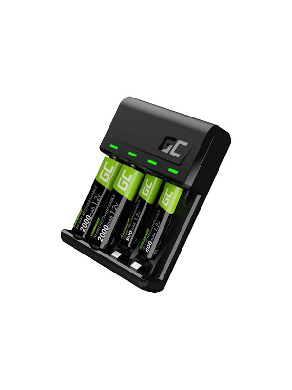 Green Cell VitalCharger Batterij charger - 0.5 Watt - with 2 x AA NiMH 2000 mAh rechargeable Batterijen and 2 x AAA NiMH 800 mAh rechargeable Batterijen