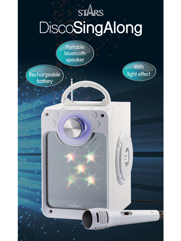 Stars Karaoke Machine with Blue Tooth Disco LED light White