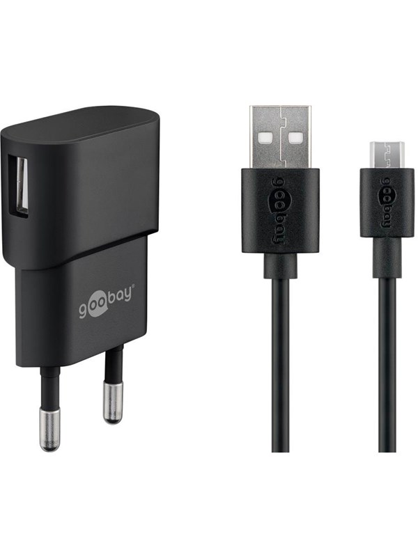 Micro-USB voeding compleet - Micro-USB oplader - USB 2.0 micro stekker - 1m - 1000mA - 5 Watt - 5V - Zwart