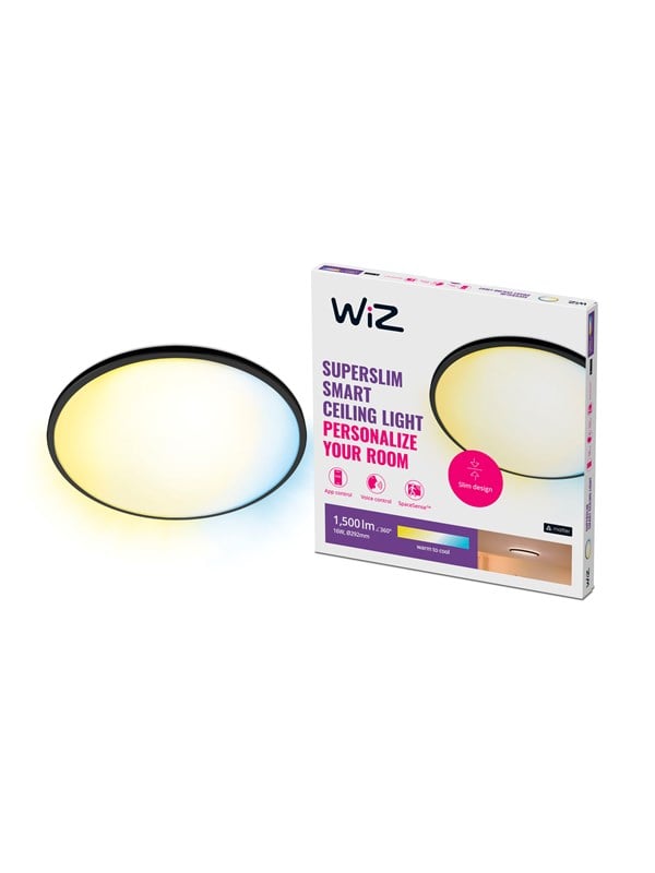 WiZ Plafondlamp SuperSlim - Diameter: 30 cm - Warm- tot Koelwit Licht - Slimme LED Verlichting - Geïntegreerde LED - 16W - Zwart - Wi-Fi