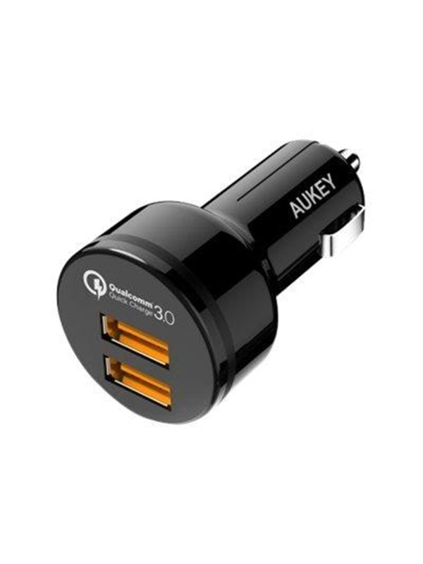 Aukey CC-T8 Qualcomm Quick Charge 3.0 Sigarettenplug autolader 2 USB Poorten - Zwart