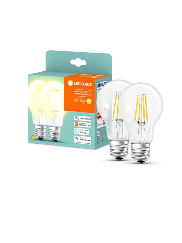LEDVANCE SMART+ standaard 60W/827 heldere gloeidraad E27 Bluetooth - 2 st.