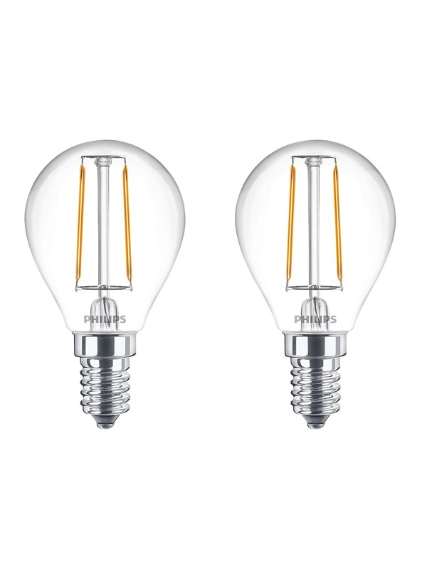 Philips LED spot Classic Mini-ball 2W/827 (25W) Clear 2-pack E14