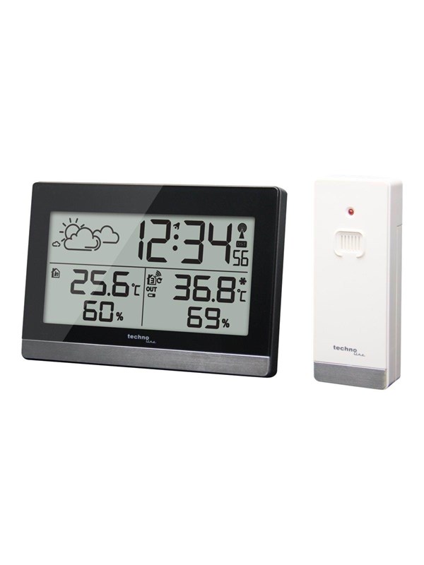 Technoline WS 9255 - Weerstation - Tafelstation - Binnen en buiten temperatuur - Binnen- en buitenvochtigheid - Radiogestuurde tijdsaanduiding - 12/24 - Alarm - Snooze - Achtergrond verlichting - Zwart - Zilverkleurig