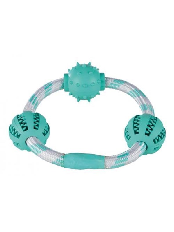 Trixie Denta Fun Rope ring with balls Munt flav. Rubber ø 20 cm/ø 5 cm
