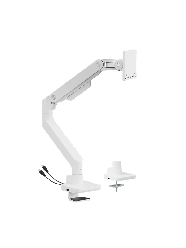 DUTZO Monitor arm voor 1 monitor (tot 49") - Heavy Duty met USB A & C-poorten - Wit