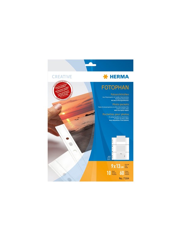 Fotophan transparent photo pockets 9x13 cm landscape white 10 pcs. - 90 x 130 mm - Transparent - White - Polypropylene (PP) - Portrait - 230 mm - 310 mm