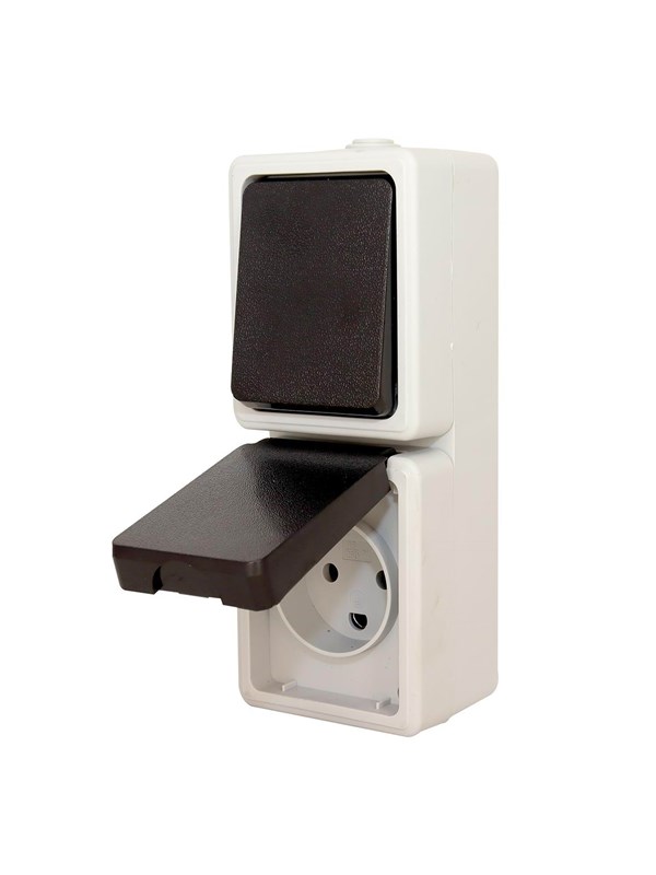 Gripo Socket outlet with switch IP54 vertical, Grey/black