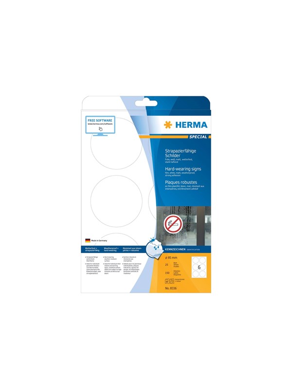 HERMA printeretiketten Ø 85 mm, A4, 150 pcs