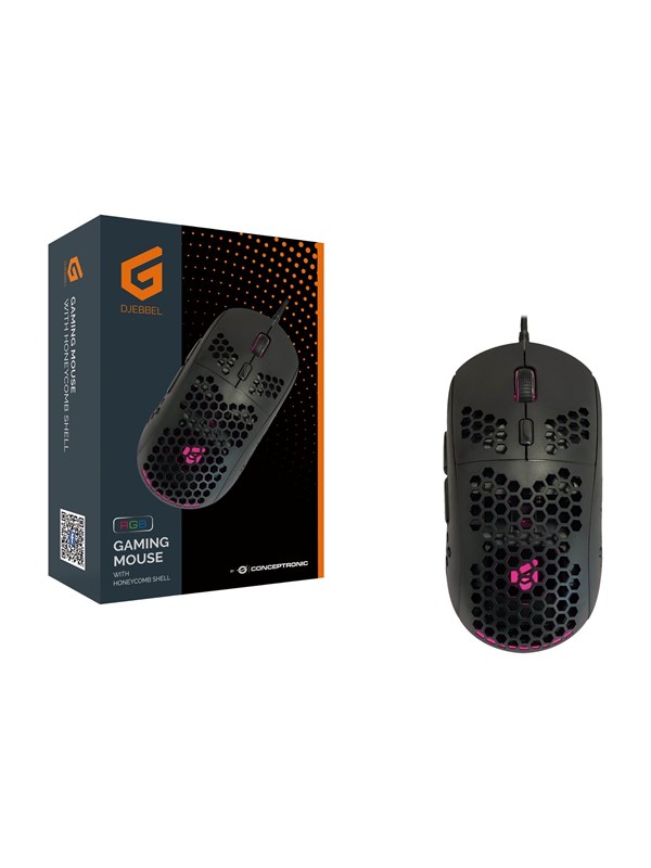 Conceptronic DJEBBEL04B 6D - mouse - honeycomb shell - USB 2.0 - black - Muis - Optisch - 6 knoppen - Zwart
