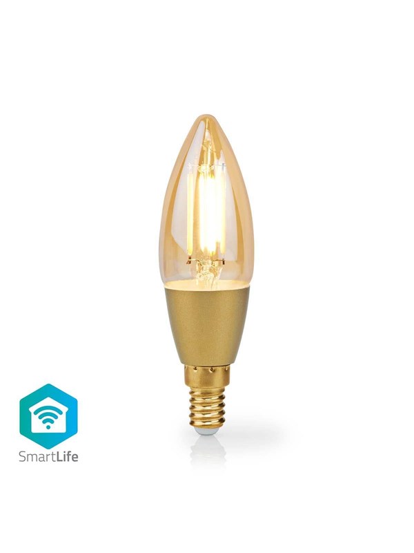 Nedis SmartLife LED Filamentlamp - Wi-Fi - E14 - 470 lm - 4.90 W - Warm Wit - 1800 - 3000 K - Glas - Android / IOS - Kaars - 1 Stuks