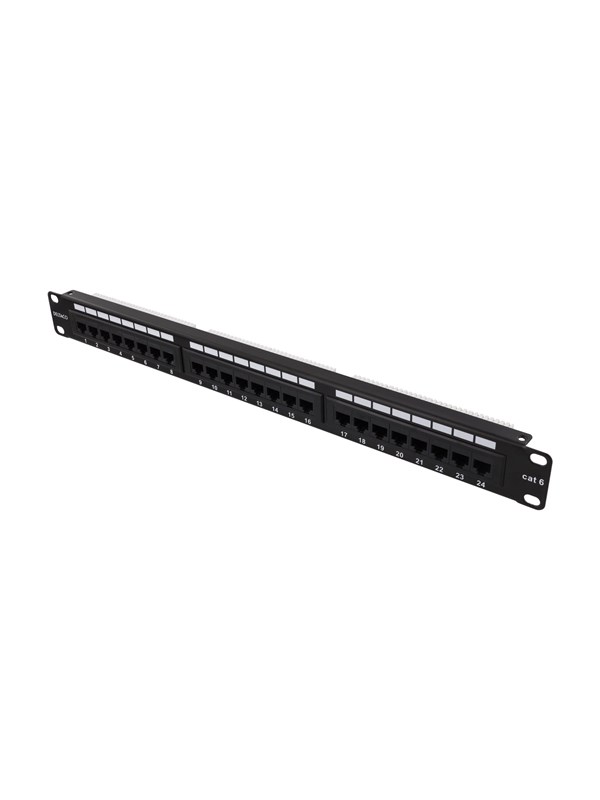 Deltaco PAN-108 UTP patchpanel 24xRJ45 Cat6 Krone-"connecter" 1U 19" Metaal