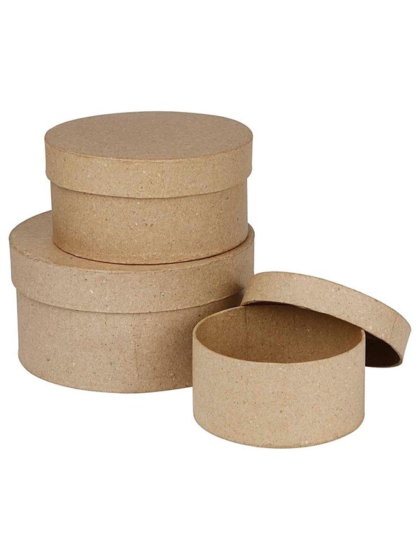 Creativ Company Ronde dozen van papier-maché, 3 stuks.