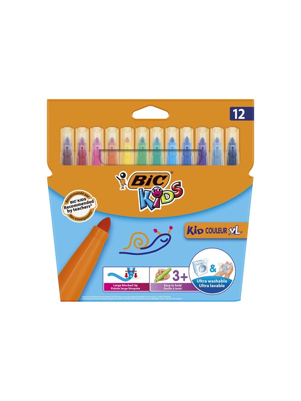 BIC Kids Couleur XL Dikke Viltstift - Ultra wasbaar - 3 jaar en ouder - 12 kleuren