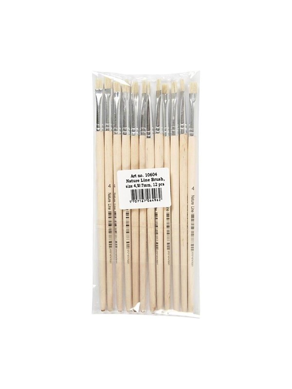 Creativ Company houten kwasten set - platte varkensharen, 12 stuks.