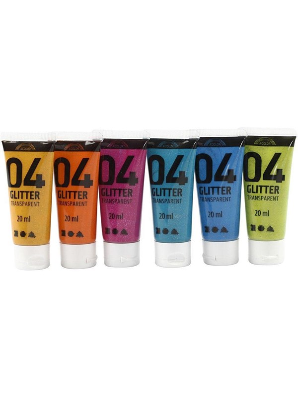 A-Color acrylverf, kleuren assorti, 04 - glitter, 6x20 ml