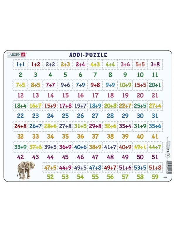 Larsen Optellen – Puzzel – Leren rekenen – Optellen – Educatieve legpuzzel voor kinderen – 58 stukjes – Gemaakt in Noorwegen – Extra dikke 2,5 mm stukjes – Tray met vaste rand