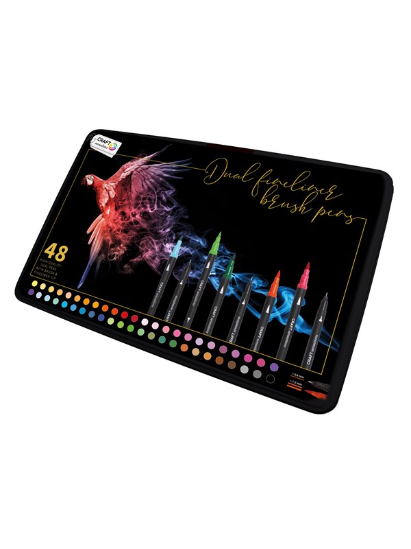 Craft Sensations Fineliners / brush pens 48 pcs in Tin box