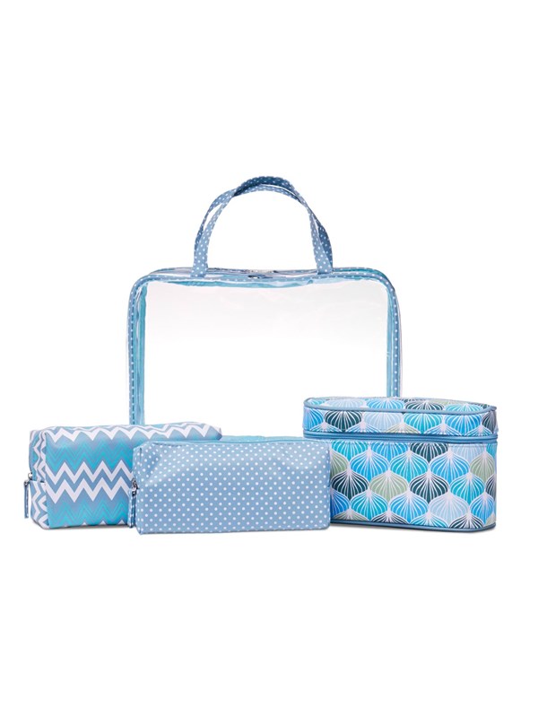Studio 4-part cosmetic bag set in Blauw and transpa