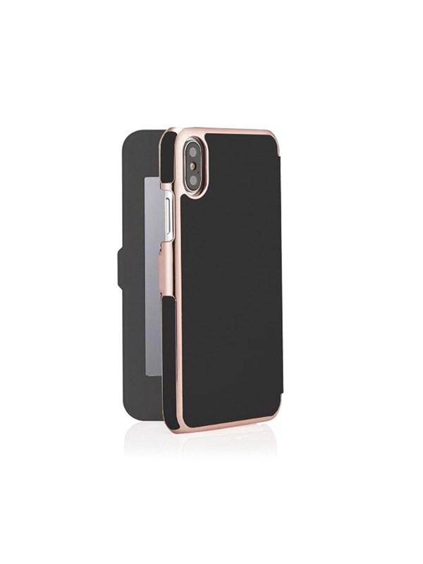 Pipetto Slim Wallet Mirror for iPhone XR - Black/Rose Gold