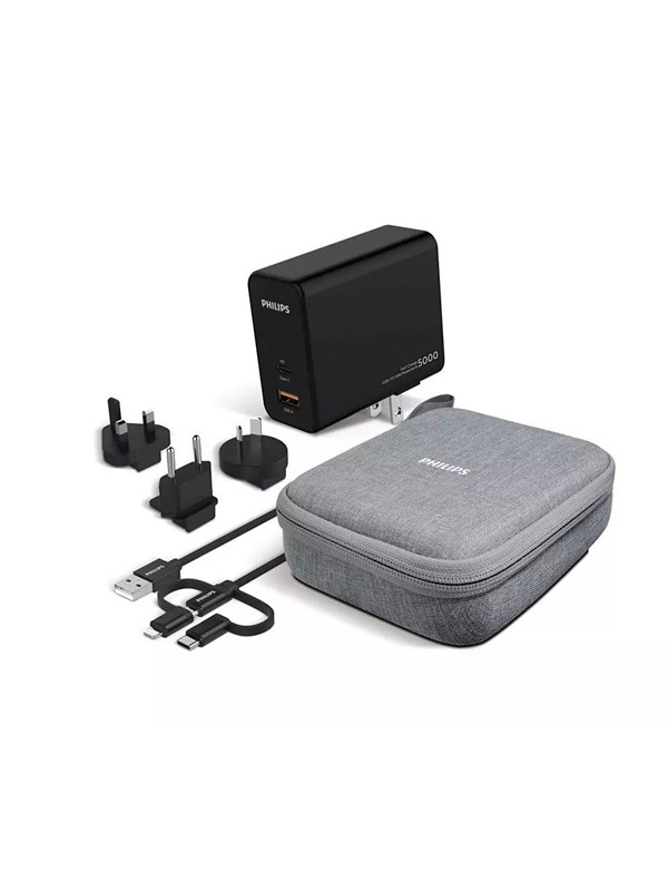 Philips Reisadapter en powerbank - 5000 mAh - QC 3.0 & PD (incl. USB-A naar USB-C/Lightning-kabel)