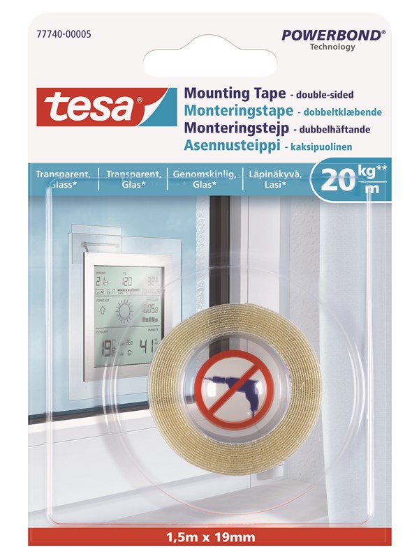 tesa Powerbond Montagetape Transparant 1,5m x 19mm