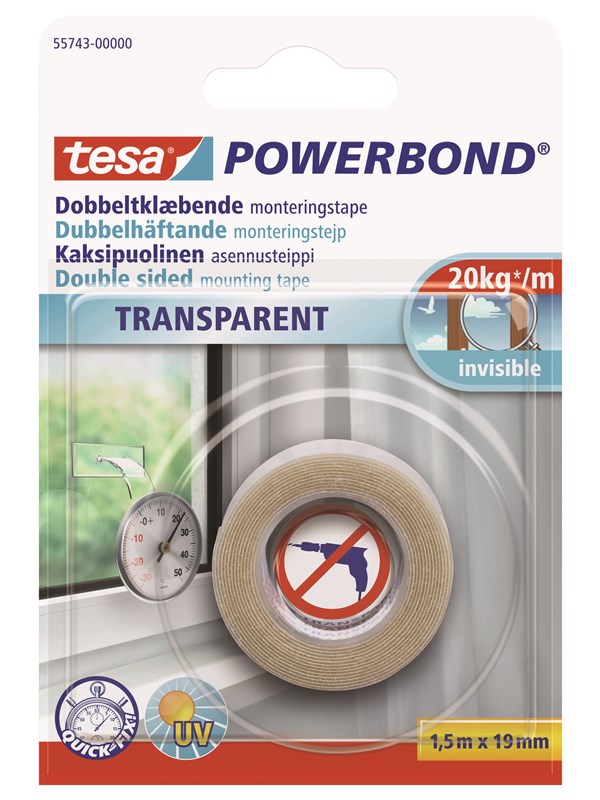 tesa Powerbond Montagetape Transparant 1,5m x 19mm
