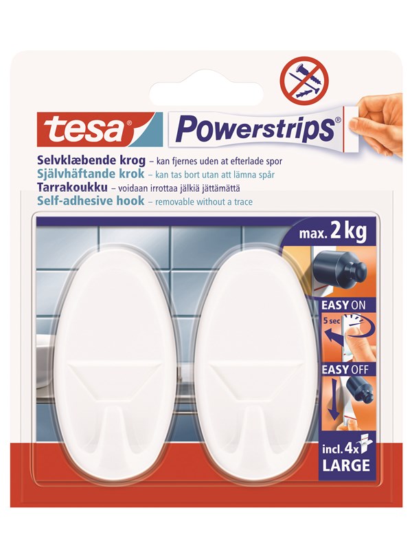 tesa Powerstrips Hooks Large Oval self-adhesive Wit