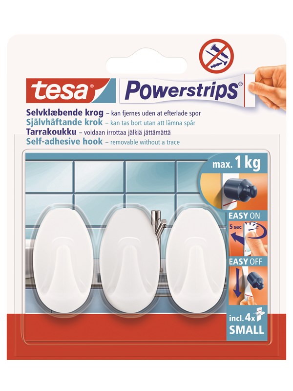 tesa Powerstrips Hooks Small Oval self-adhesive Wit