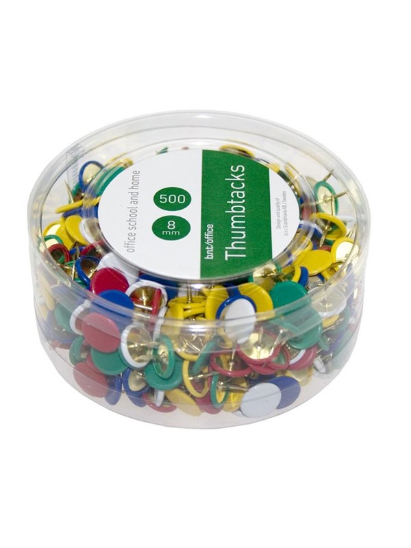 b.n.t/office thumbtacks - 8 mm head diameter - assorted colours - pack of 500