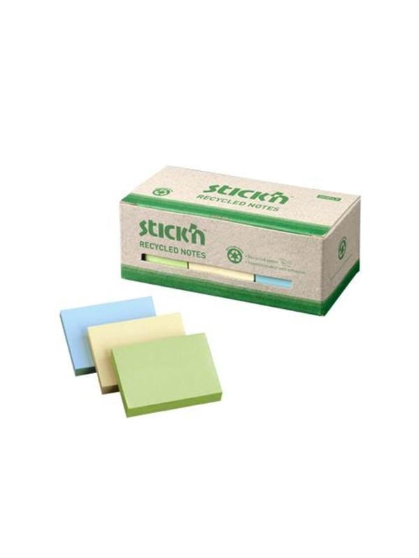 Stick'n kleine Sticky Notes - Recycled - 38x51mm - 3 Pastel Kleuren - 12 stuks