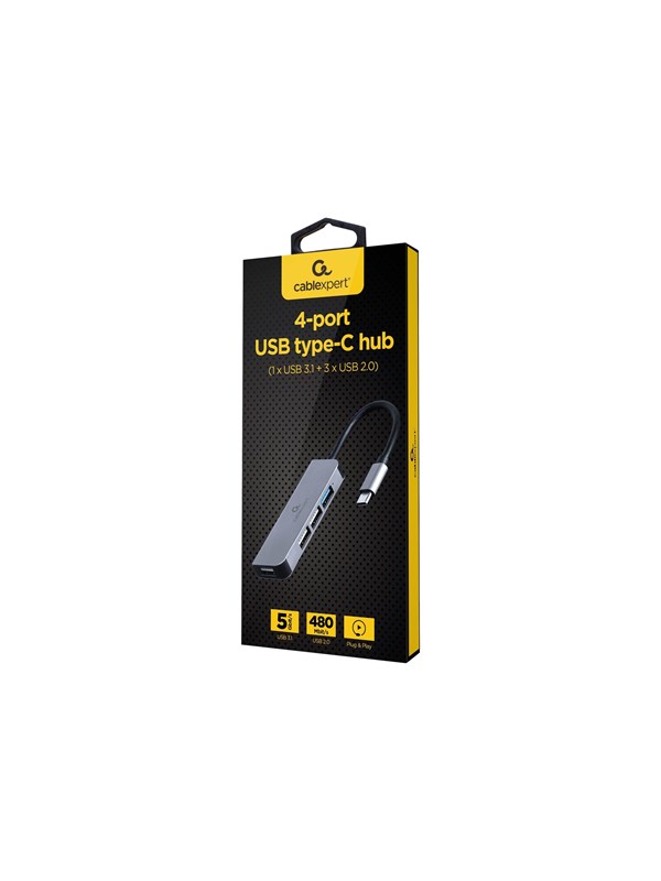 Gembird Cablexpert - hub - 4-poorts USB type-C - 4 poorten USB hub - 4 - Grijs