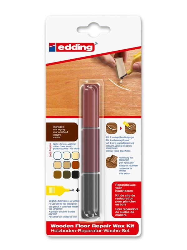 edding 8902/1 Reparatiewas voor houtvloeren blister - kleur: mahoniehout - herstelt kleine mankementen, krassen & butsen