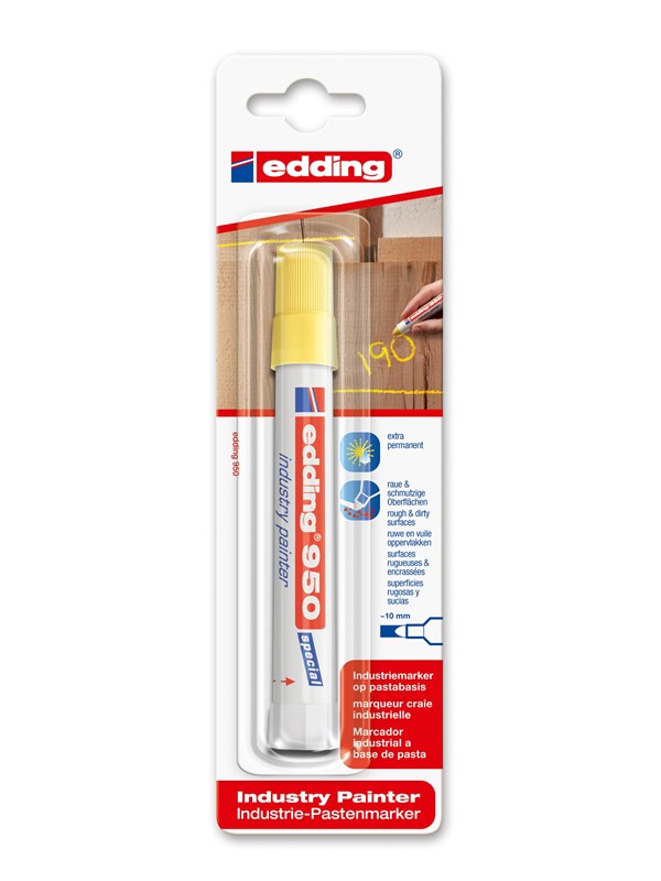 edding 950/1 Industriemarker op pastabasis - geel - 10mm - ruwe en vuile oppervlakken - permanent - metaal, steen, droog en nat hout - ook geschikt onder water op schone ondergronden