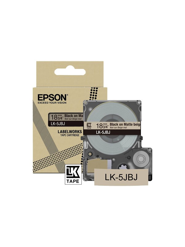 Epson LK-5JBJ matte tape zwart op beige 18 mm (origineel)
