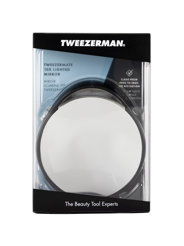 Tweezerman Tweezermate Verlichte Make-Up Spiegel 10x Vergroting – Compacte Led Spiegel Voor Precisie Epileren, Make-Up En Wenkbrauwverzorging - Inclusief Batterijen - Beauty Tool Voor Thuis En Onderweg