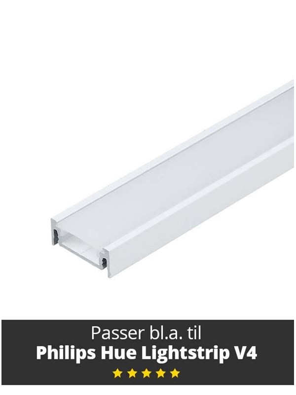 Light Solutions Aluminiumsprofil - Model S til Philips Hue og WiZ - Hvid