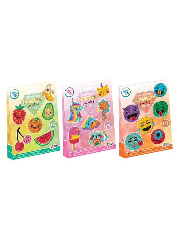 Diamond Painting Stickerset knutselen DIY kit voor kinderen 12 stuks.