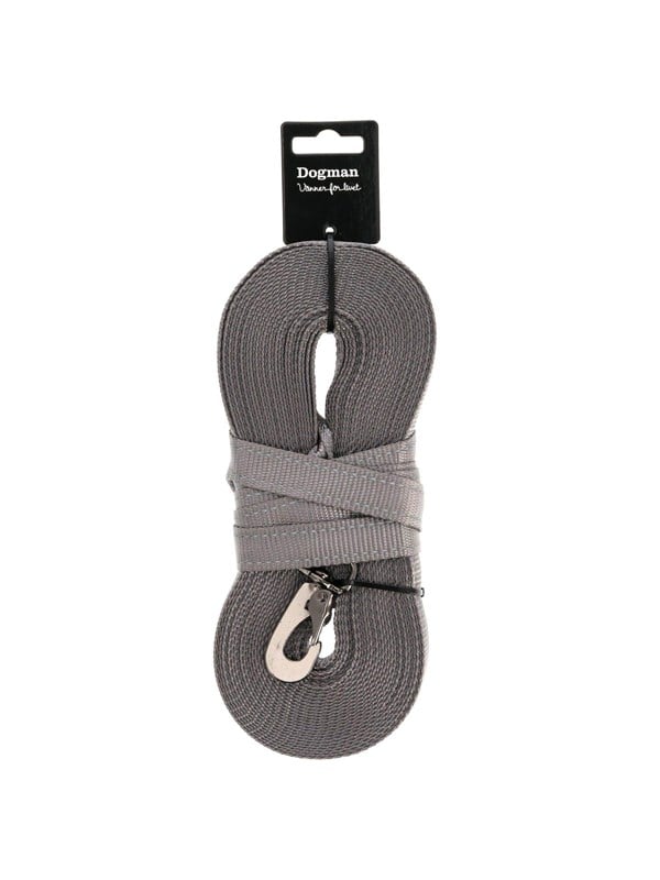 Dogman Iris Geweven Sleeplijn met Karabijnhaak Grijs 20mm 15m